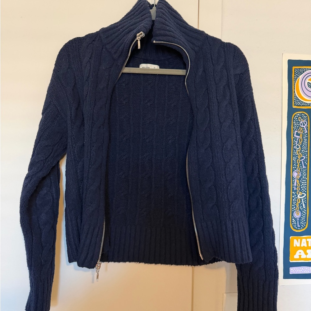 Hollister Dark Blue Cable Knit Cardigan